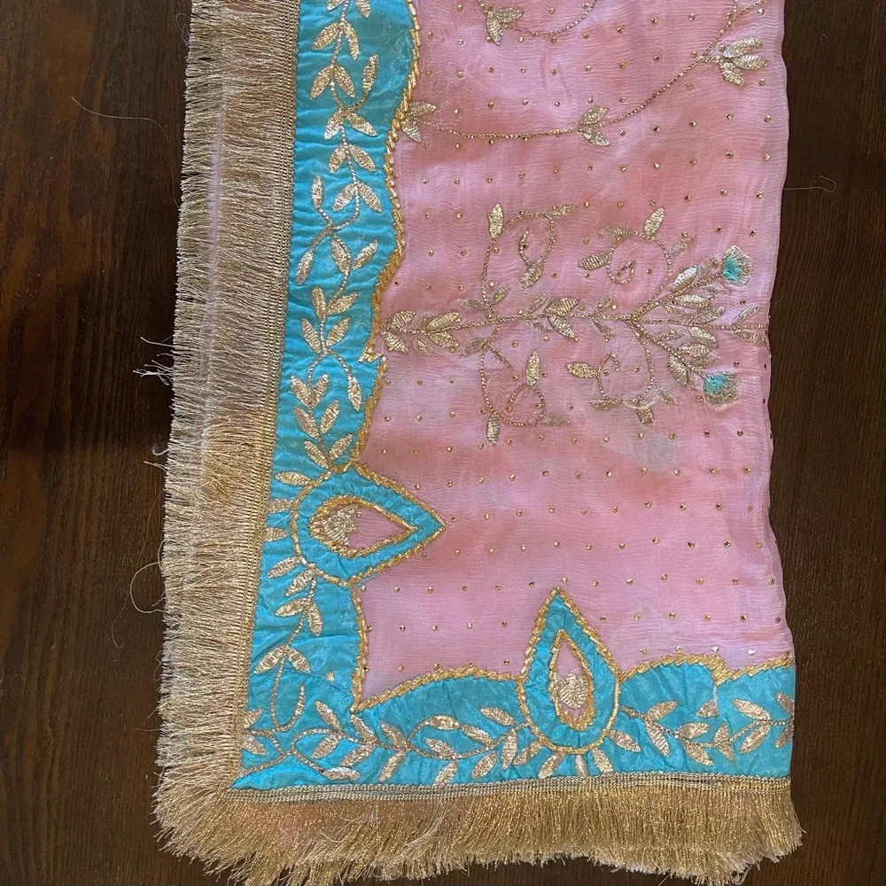 3pc Pink & Blue Indian Anarkali Suit With Salwaar - Picture 9 of 15